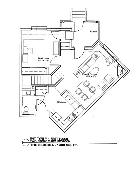 Floor plan for 3 beds, 2.5 baths, 1400 sqft